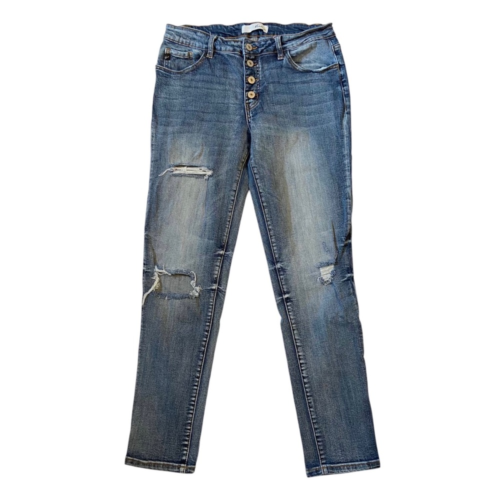 KANCAN Jeans Clarie Mid Rise Boyfriend Distressed Denim Blue Size 11/29